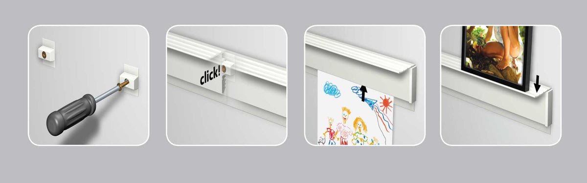 PACK OF 5 Combi Paper & Poster Display Rail & Shelf Kit: 200cm, White