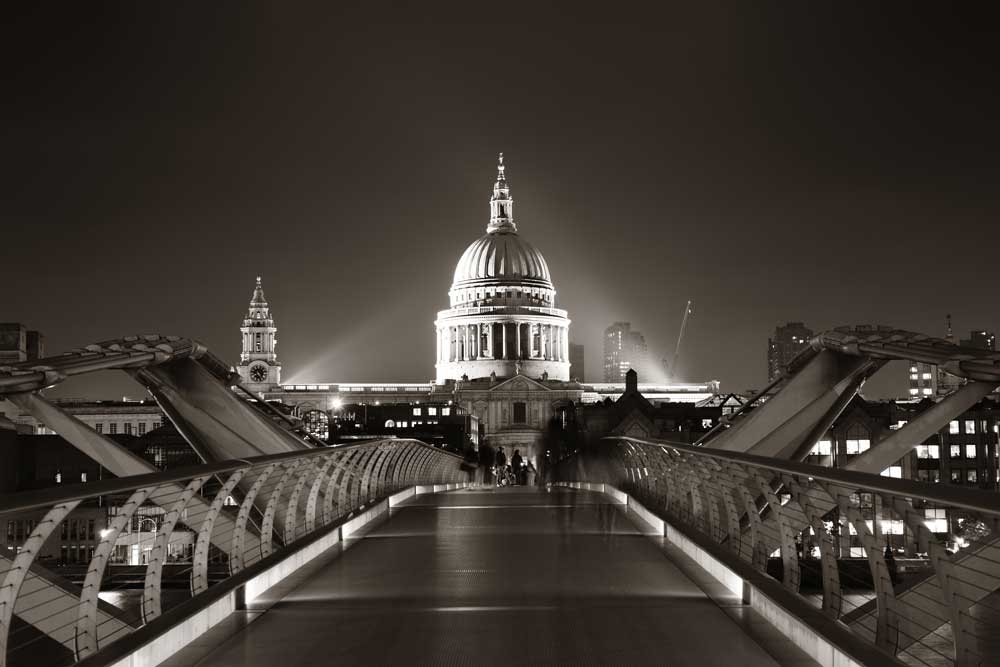 London Landmarks - Millennium Bridge and St Pauls Cathedral at night (#AA_LONDON_13)