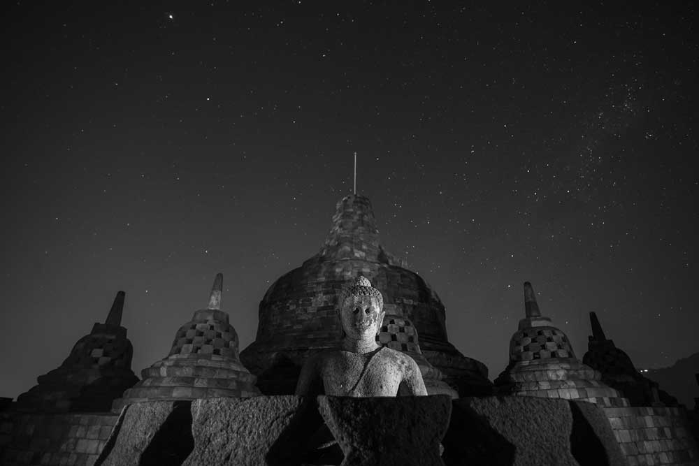 World Heritage (Black and White) - Borobudur Temples at night, Indonesia (#AA_WHBW_11)